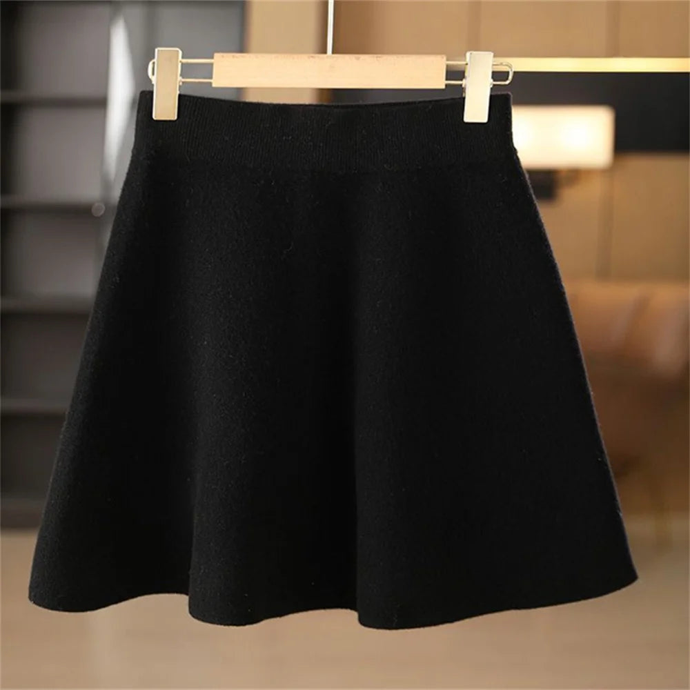 Saia de lã feminina outono inverno cintura elástica mini a linha saia de caxemira lã de malha acima do joelho estilo preppy saias curtas quentes