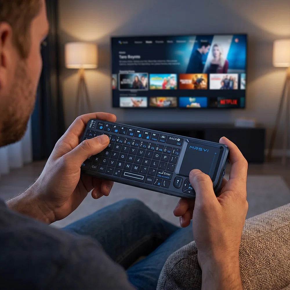 Teclado Mini MRSVI A8 PLUS, Teclado Sem Fio Retroiluminado 2.4GHz&Bluetooth5.0 com Touchpad para Android TV Box, Mac, Laptop, Windows