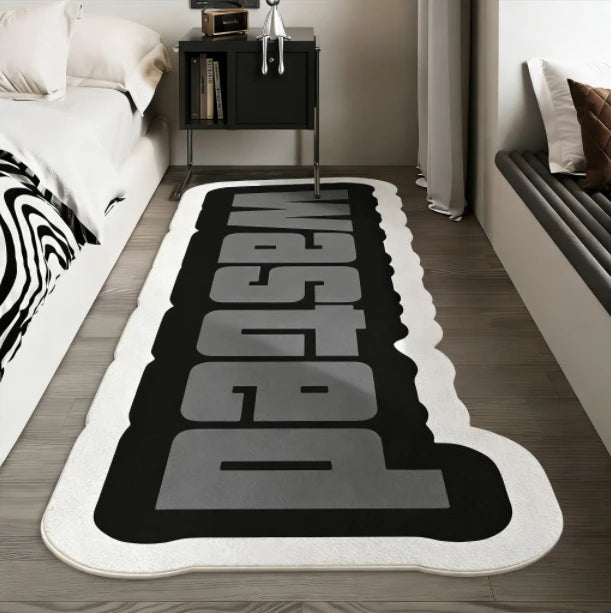 Tapete Decorativo para Quarto em Forma Irregular, Tapetes Criativos com Letras para Sala de Estar, Tapete Macio Lavável para Lado da Cama, Tapete Antiderrapante para Casa