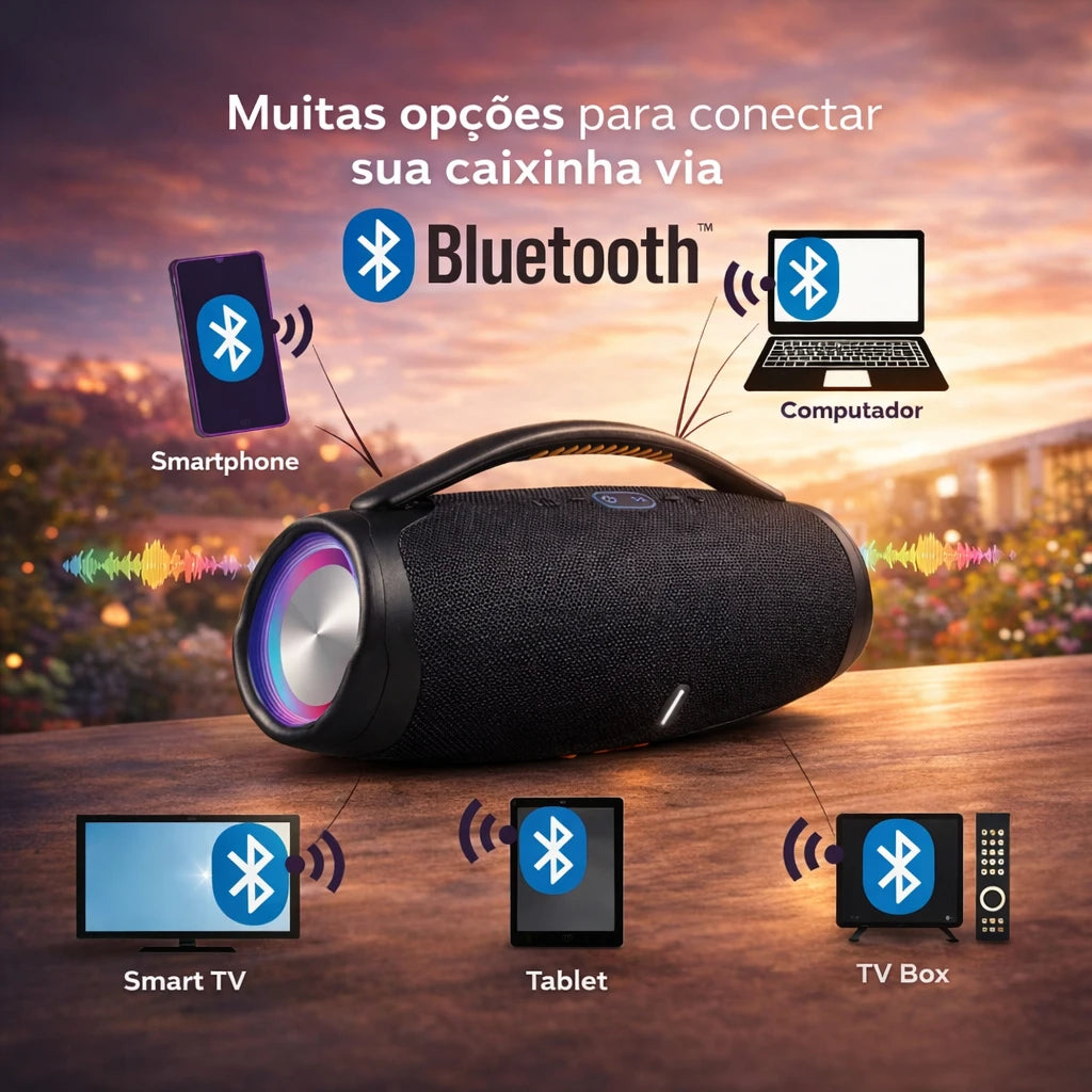 Caixa de Som Bluetooth 70W Portátil Estilo Boombox, Alto-falante Potente Resistente à Água para Festas