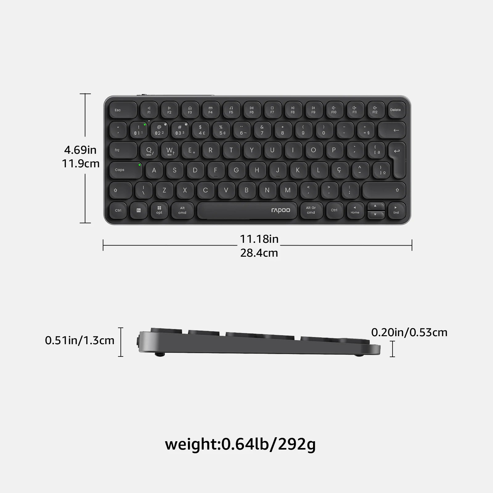 Rapoo E9050L/9010M ABNT2 Português Brasil Multi-Dispositivo Bluetooth Teclado Sem Fio Cor Preta com Chave Multimídia