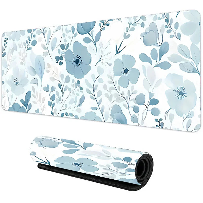 Tapete de mouse com planta floral verde botânica, tapete de mesa grande, acessórios de jogos antiderrapantes, bordas costuradas para escritório e casa