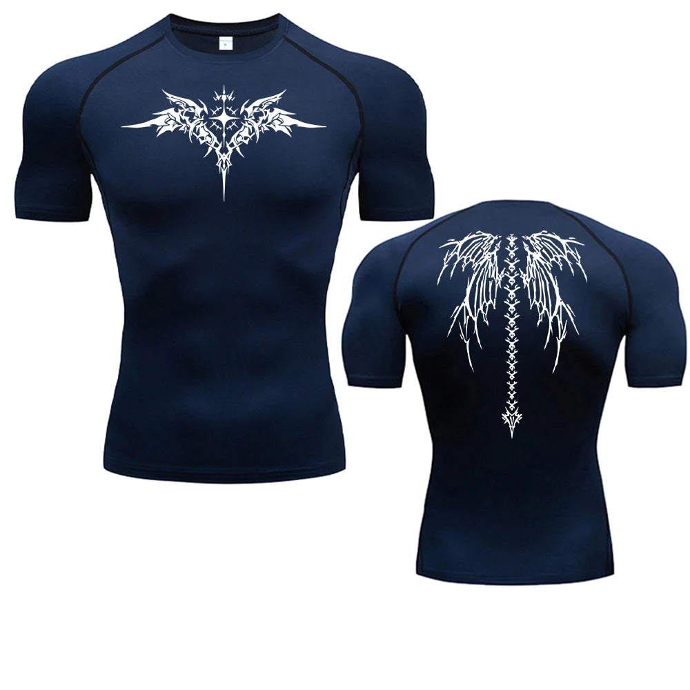 Camiseta de Compressão com Estampa de Anime para Homens, Camiseta de Corrida de Secagem Rápida, Roupas de Fitness, Tops Respiráveis de Manga Curta