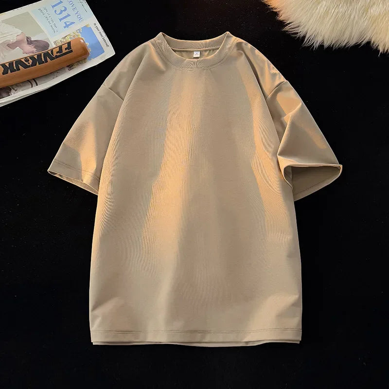 Camiseta Unissex 2026 de Algodão Pesado 200g, Ombro Completo, Solta, para Casal, Verão, Meia Manga, Básica, Casual, Streetwear, Respirável