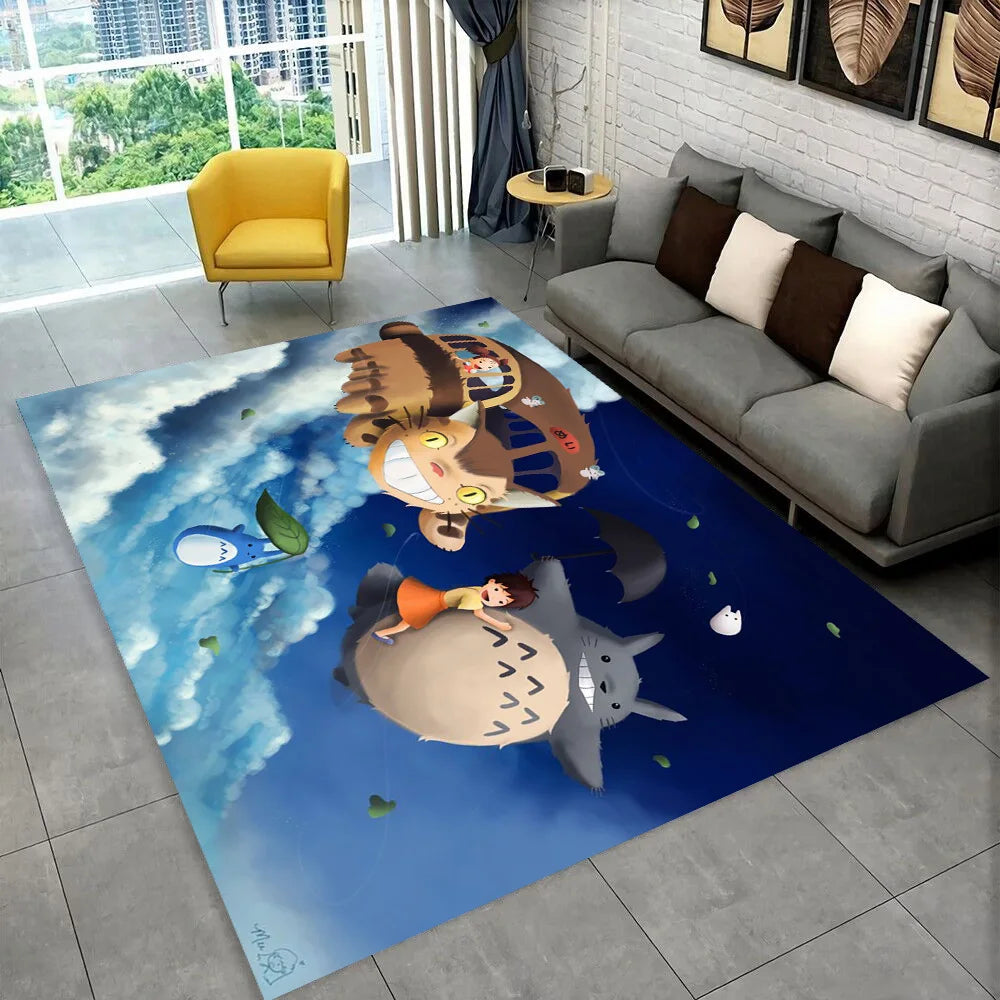 Tapete de Área 3D Antiderrapante Infantil com Desenho Animado O Meu Vizinho Totoro, para Sala de Estar, Quarto, Sofá e Decoração de Porta