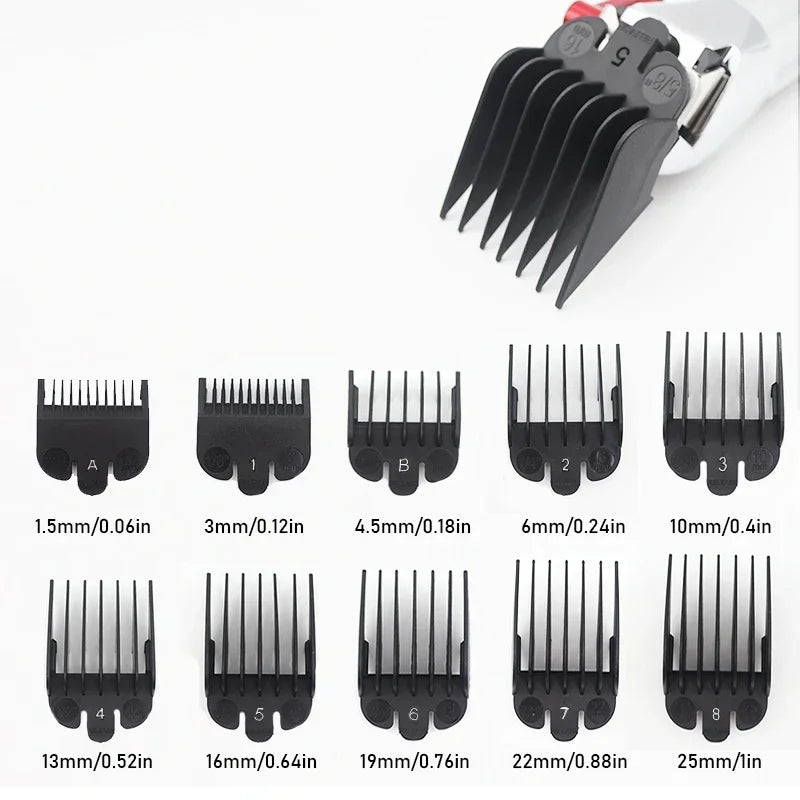 Pentes de corte de cabelo universais, 10 peças, para máquina profissional de aparador de cabelo, acessórios de barbeiro, pentes de limite de aparador 1.5-25mm