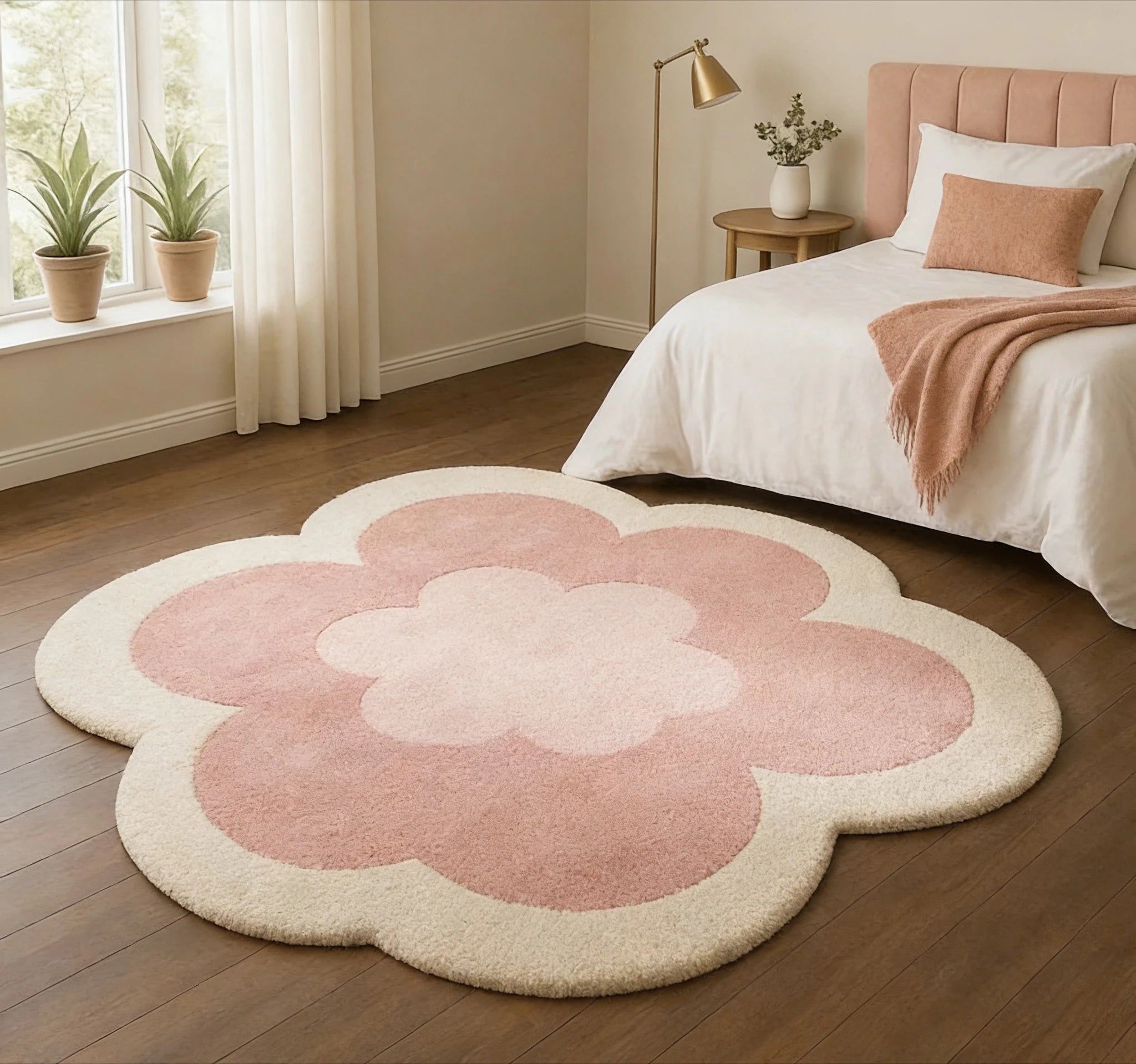 Forma de flor tapetes para sala estar forma irregular decoração do quarto menina tapete engrossado pelúcia cabeceira tapete macio