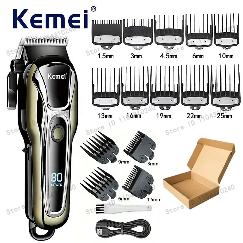 Máquina de Cortar Cabelo Elétrica Multifuncional Kemei Km-PG1990A, Aparador Recarregável Profissional com Cabeça Ajustável