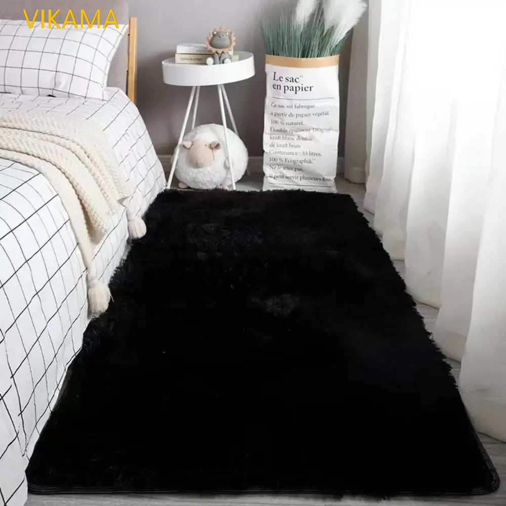 VIKAMA-Tapete simples de lã de seda, cobertor de cama monocromático, mesa de café, quarto e sala, macio de alto grau