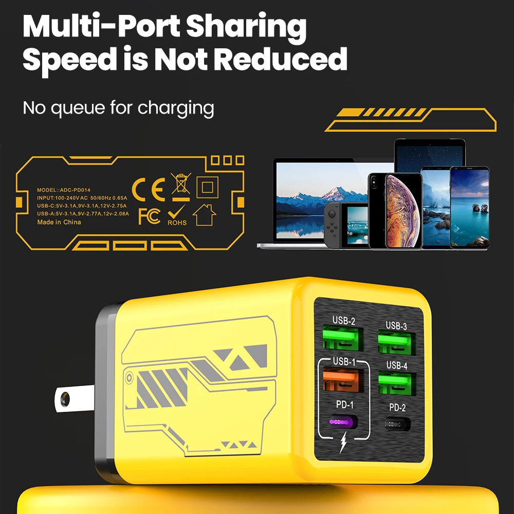 240w 6 portas 4usb + 2 tipo c carregamento super rápido carregador de telefone móvel usb3.0 pd3.0 ue/reino unido/eua carregador para iphone 17 16 samsung poco