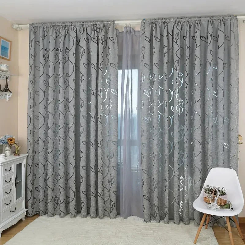 Simples cinza bordado oco para fora folha pura cortina haste bolso cortina sala de estar escritório decoração casa jardim festa casamento