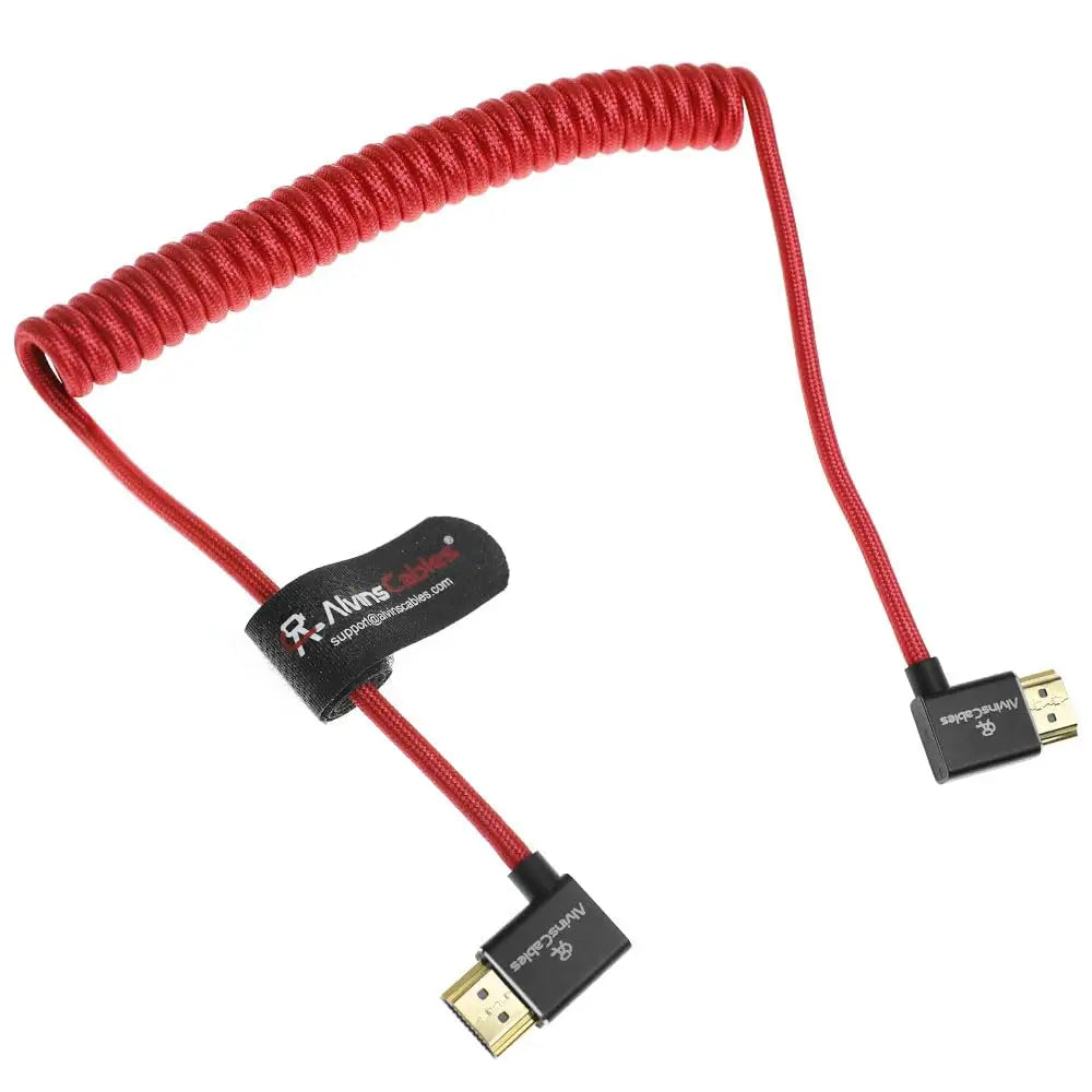 Alvin's Cables 8K HDMI 2.1 Cabo 8K 60Hz 4K 120Hz de alta velocidade para monitor Atomos Ninja, cabo enrolado trançado de ângulo esquerdo para direito