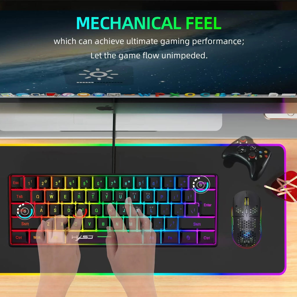 Teclado para jogos com fio 60%, mini teclado ultra compacto com luz de fundo RGB, teclado pequeno e compacto de 61 teclas à prova d'água para jogadores de PC/Mac