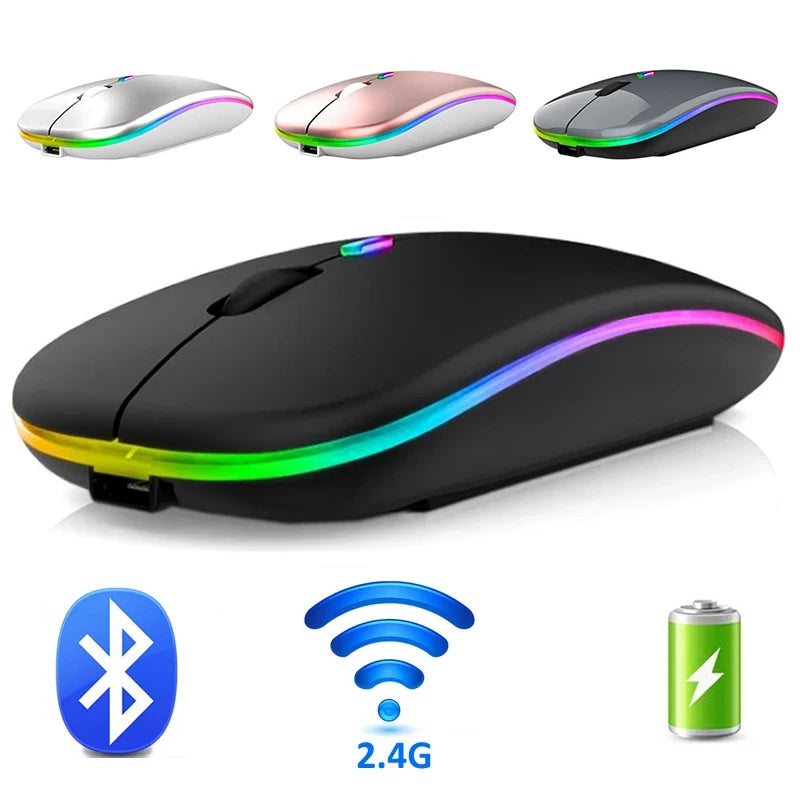 Rato sem fio bluetooth 2.4g modos duplos recarregável ratos rgb ergonômico silencioso clique mouse para computador pc ipad laptops 3600dpi