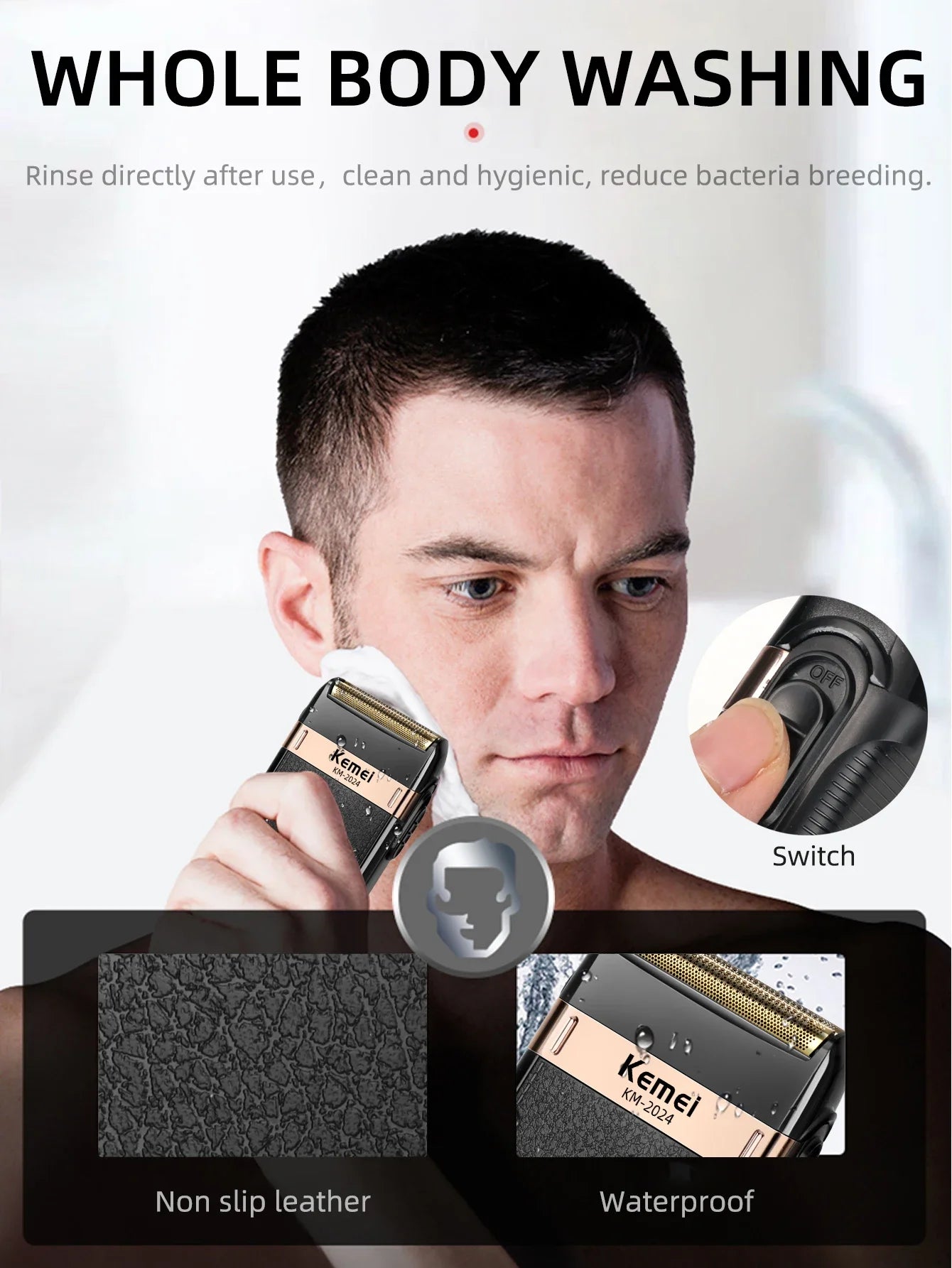 Kemei KM-2024 barbeador elétrico para homens lâmina dupla alternativa sem fio navalha recarregável usb máquina de barbear barbeiro aparador