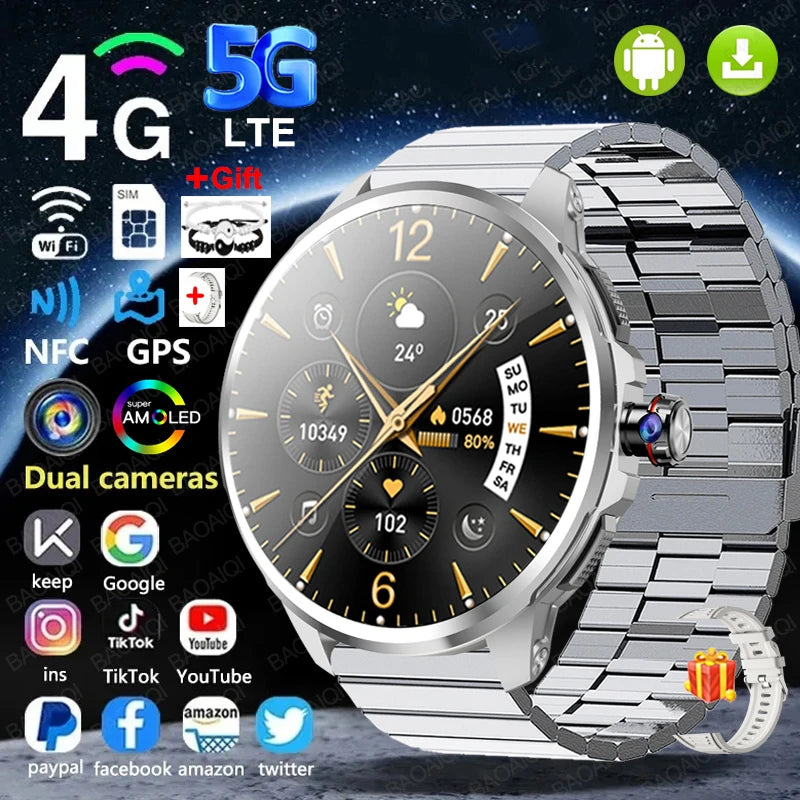 Smartwatch 4G com 16GB+256GB de RAM, tela AMOLED de 1,95 polegadas, bateria de 2100mAh, câmera de 900W, GPS, Wi-Fi, download de aplicativos Google, Android 9.0.