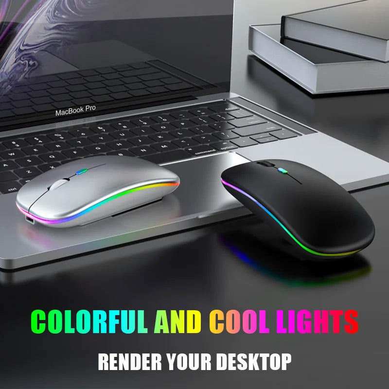 Rato sem fio bluetooth 5.0 com usb recarregável rgb luz para computador portátil computador pc macbook gaming mouse 2.4ghz 1600dpi