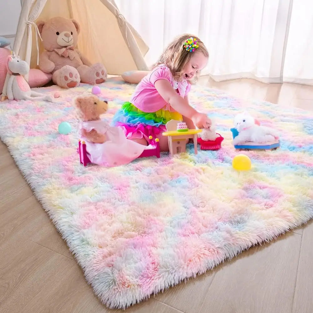 Tapete de pelúcia sala de estar sofá mesa de café verde rosa fofo cobertores macios área tapetes quarto das crianças antiderrapante decoração de casa