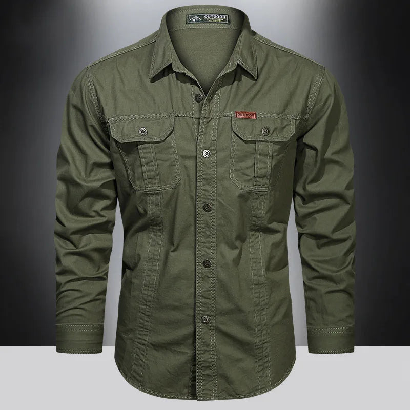 2023 camisa de carga dos homens manga longa camisas casuais algodão alta qualidade camisa militar overshirt roupas marca blusas pretas 5xl