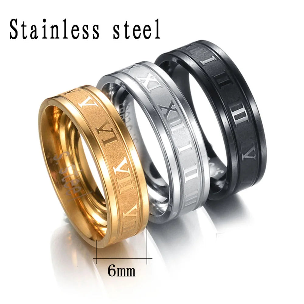 Uage 2020 vintage numerais romanos anéis masculinos temperamento moda 6mm largura anéis de aço inoxidável para homens jóias presente
