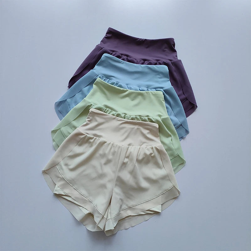 Calções esportivos femininos de verão malha 2 em 1 shorts de yoga de secagem rápida respirável shorts de fitness cintura alta fitness correndo shorts