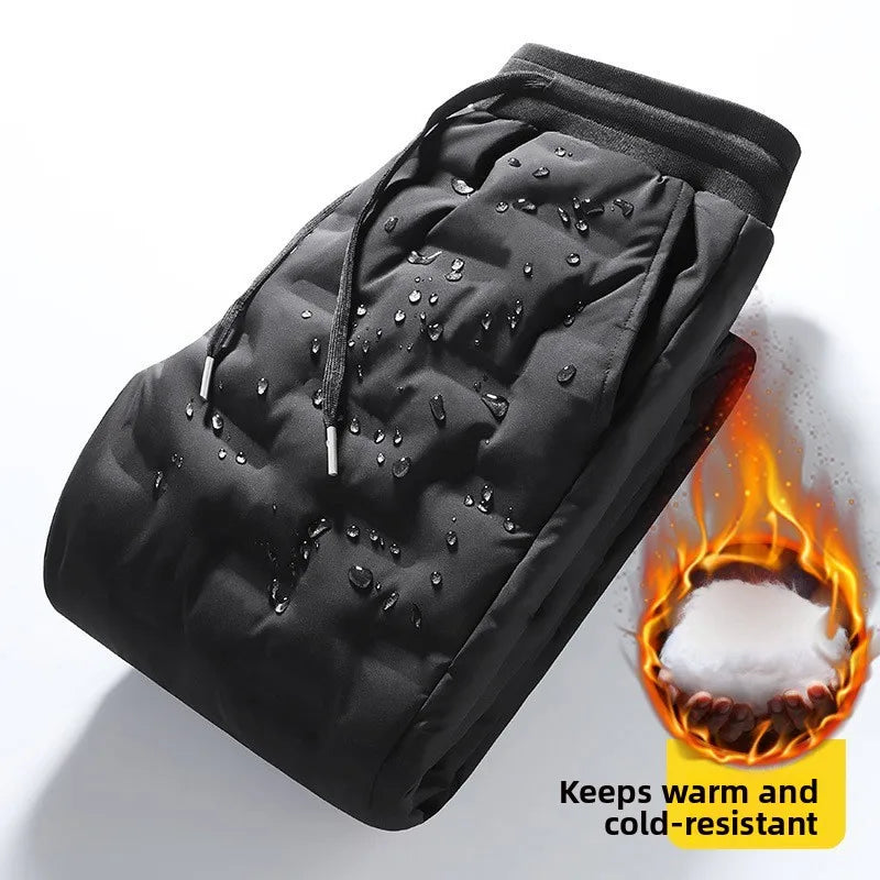Calças Masculinas de Tamanho Grande com Forro de Lã, Casuais, de Algodão com Penas de Pato, Quentes para o Inverno, Corte Sol...