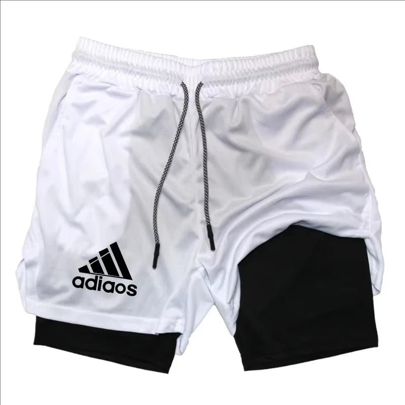 Shorts de compressão masculino verão ginásio fitness correndo treinamento esportes shorts dois-em-um malha respirável shorts de secagem rápida
