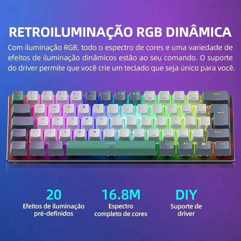 Machenike K500-B61 Mini Teclado Mecânico 60% ABNT2 Layout RGB Backlight Hot-swappable NKRO Wired Gaming Teclado Para PC Gamer