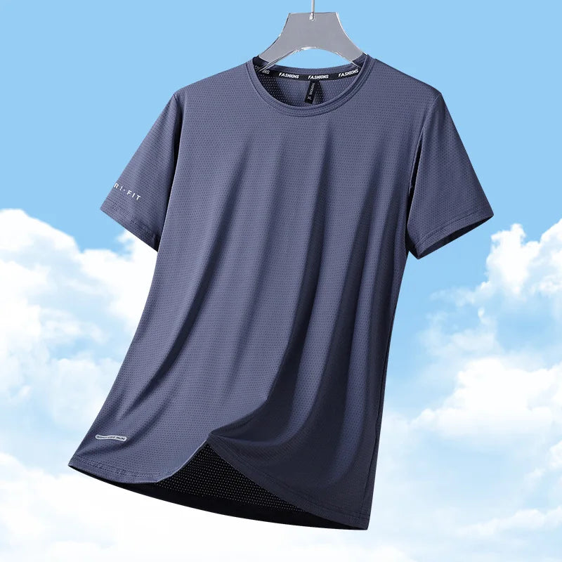 Camisetas masculinas de seda gelo de alta qualidade plus size 8xl camiseta masculina gorda camiseta respirável vestindo camisetas correndo transporte rápido