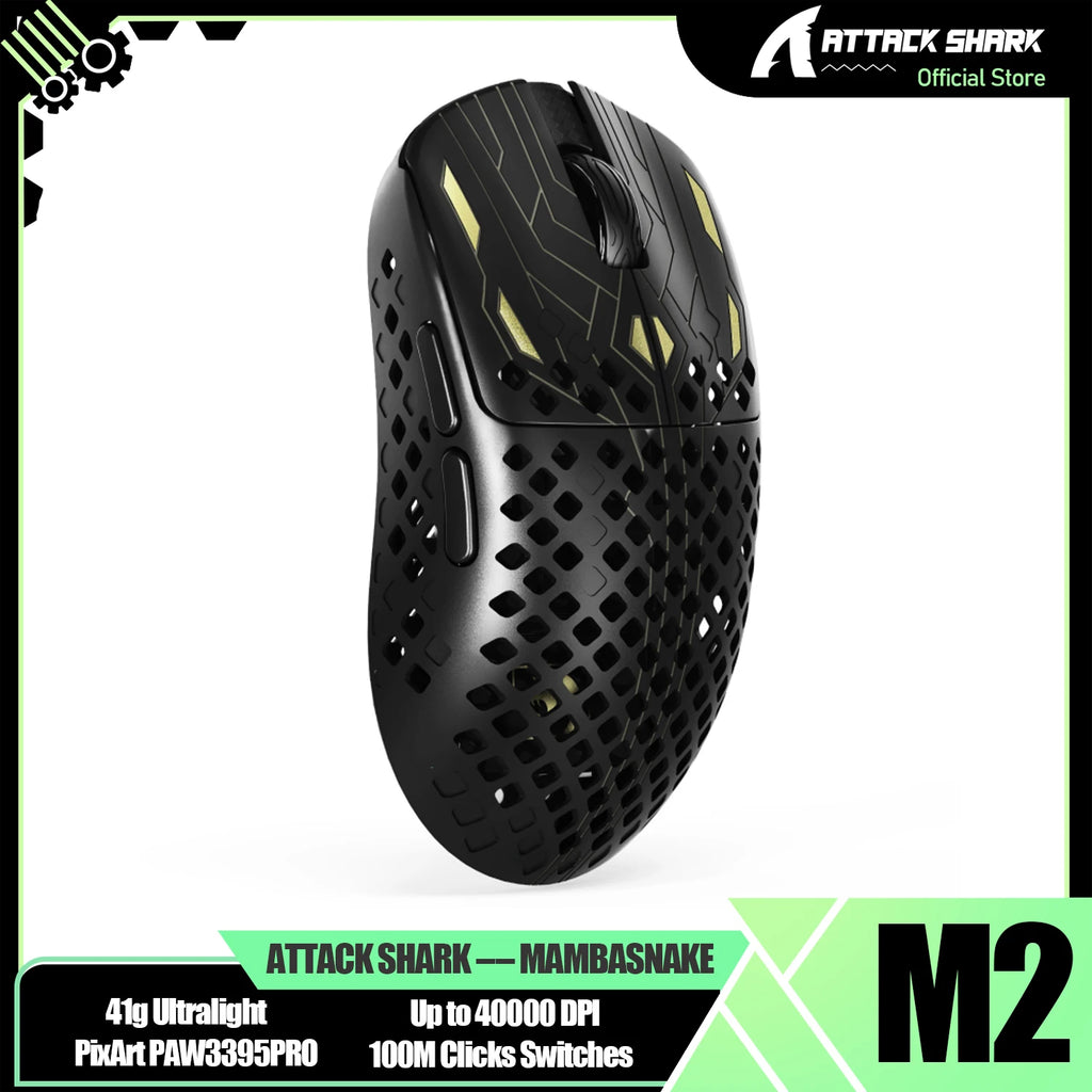 Mouse Gamer Sem Fio MAMBASNAKE M2 Ultra-Leve, Sensor PAW3395PRO 40000 DPI, Fibra de Carbono 41g, Tri-Modo