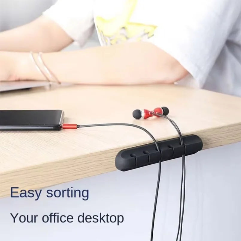 Organizador de Cabos Autoadesivo de Silicone para Mesa: Fixador de Plugues, Cabos de Mouse, Fones de Ouvido e Cabos de Dados de Celular