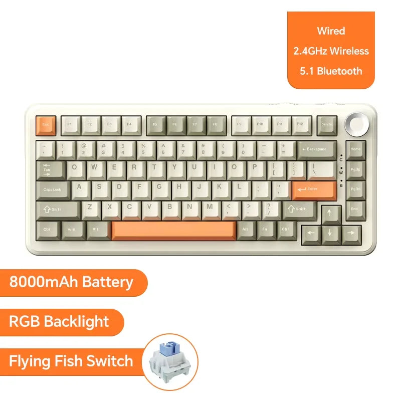 AJAZZ AK820 com fio com botões de volume rotativos, teclas hot-swap para teclados mecânicos de escritório e casa
