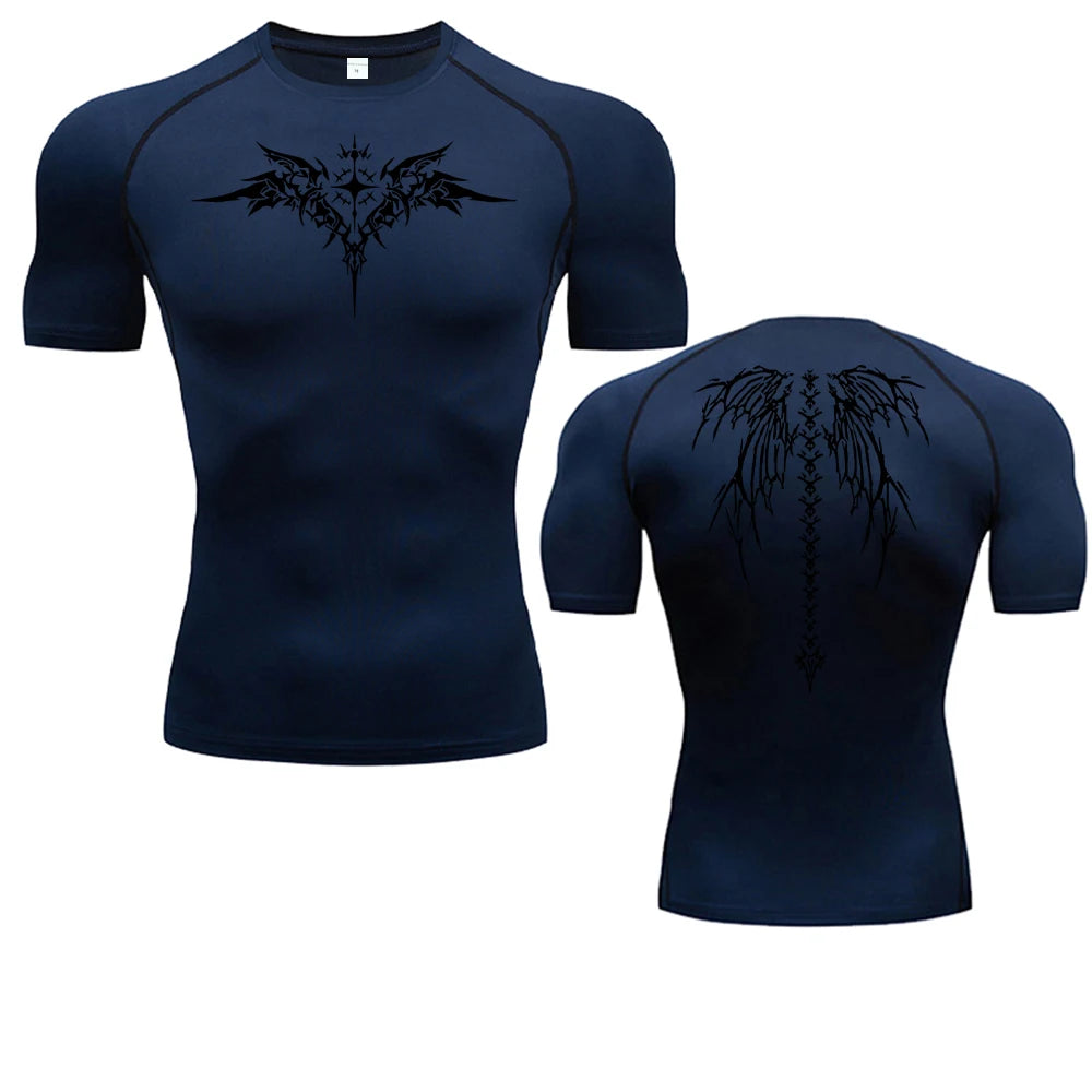 Camiseta de Compressão com Estampa de Anime para Homens, Camiseta de Corrida de Secagem Rápida, Roupas de Fitness, Tops Respiráveis de Manga Curta