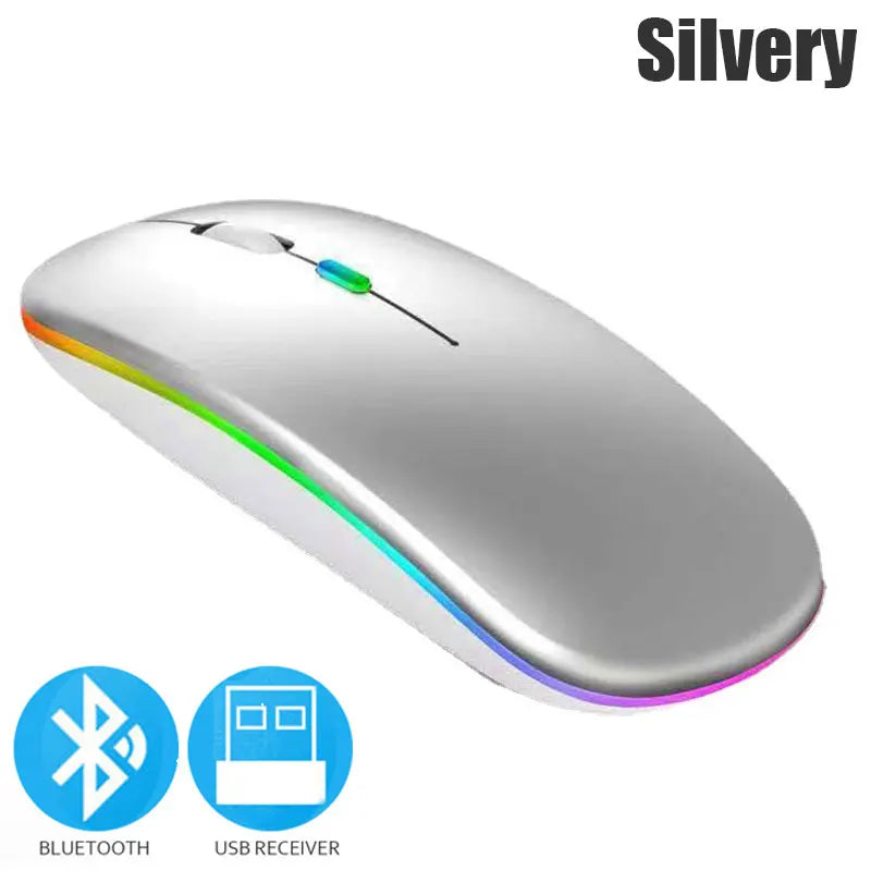 Rato sem fio bluetooth 5.0 com usb recarregável rgb luz para computador portátil computador pc macbook gaming mouse 2.4ghz 1600dpi