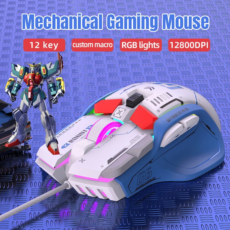 Mouse para jogos G6 com fio 128000 DPI ChipA826 RGB Design ergonômico macro programável superior para jogos e trabalho