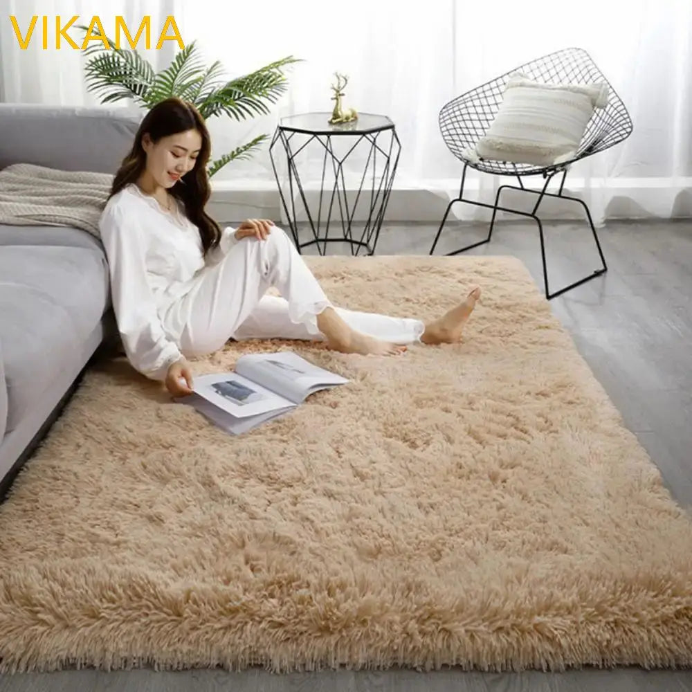 VIKAMA-Tapete simples de lã de seda, cobertor de cama monocromático, mesa de café, quarto e sala, macio de alto grau