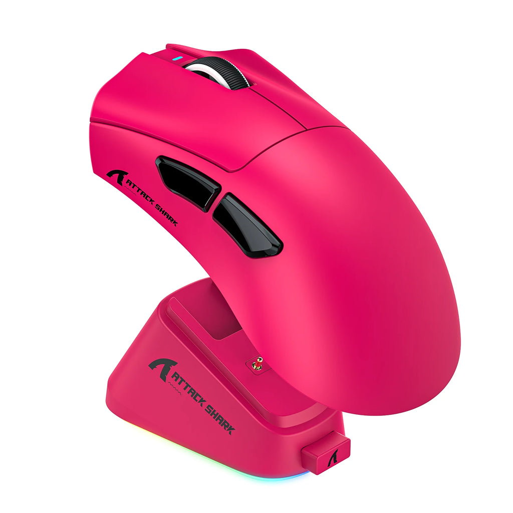Mouse Gamer Ultra-Leve ATTACK SHARK V3PRO com Base de Carregamento, Conexão Sem Fio 2.4G/Bluetooth/Com Fio, 25000DPI, Taxa de Polling de 1000hz