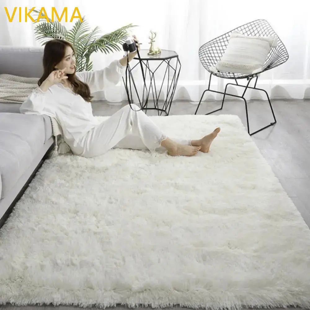 VIKAMA-Tapete simples de lã de seda, cobertor de cama monocromático, mesa de café, quarto e sala, macio de alto grau