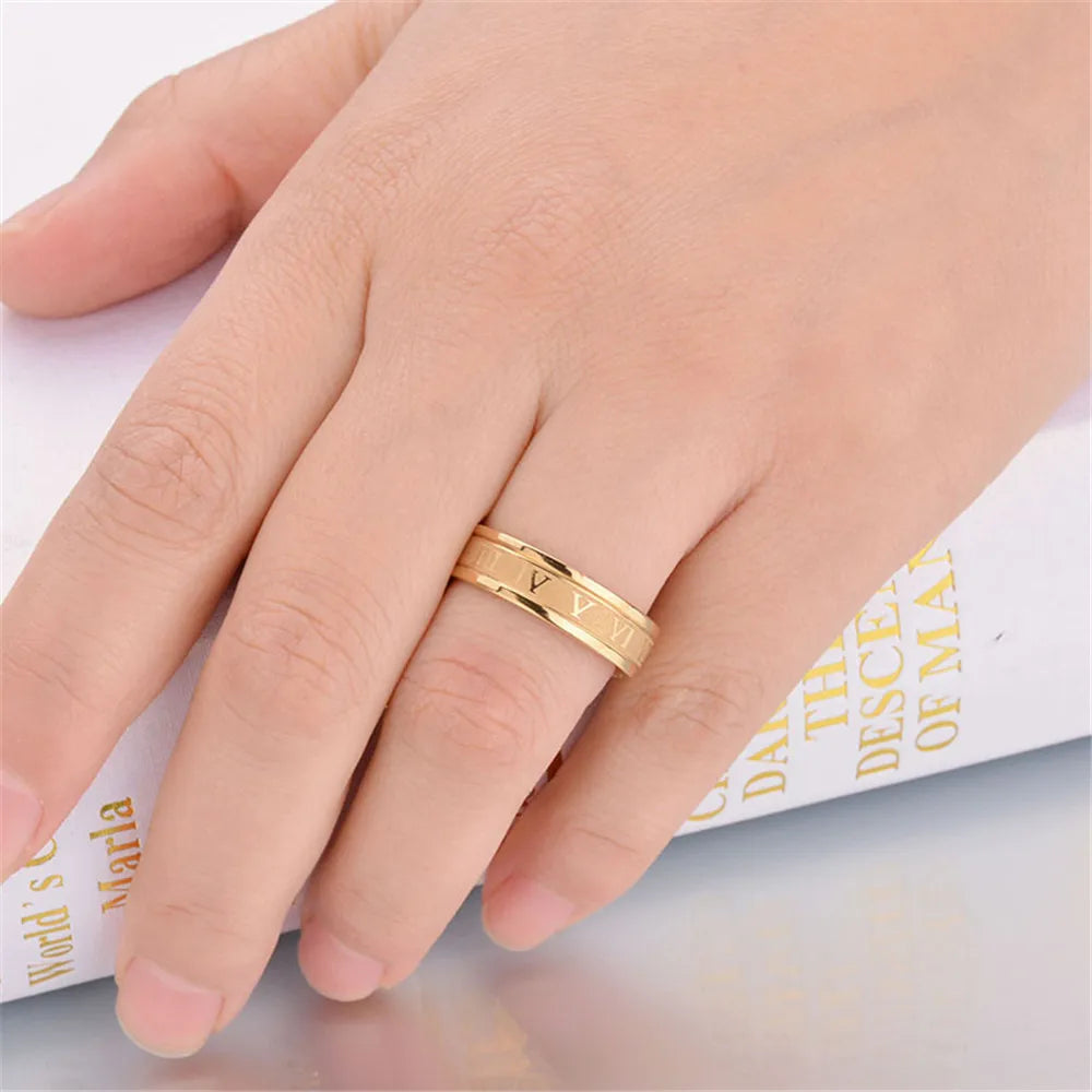 Uage 2020 vintage numerais romanos anéis masculinos temperamento moda 6mm largura anéis de aço inoxidável para homens jóias presente