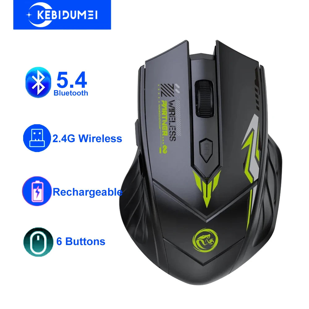 Bluetooth 5.4 mouse modo duplo 2.4g mouse sem fio 6 botões mouse para jogos escritório silencioso ratos recarregável para computador portátil