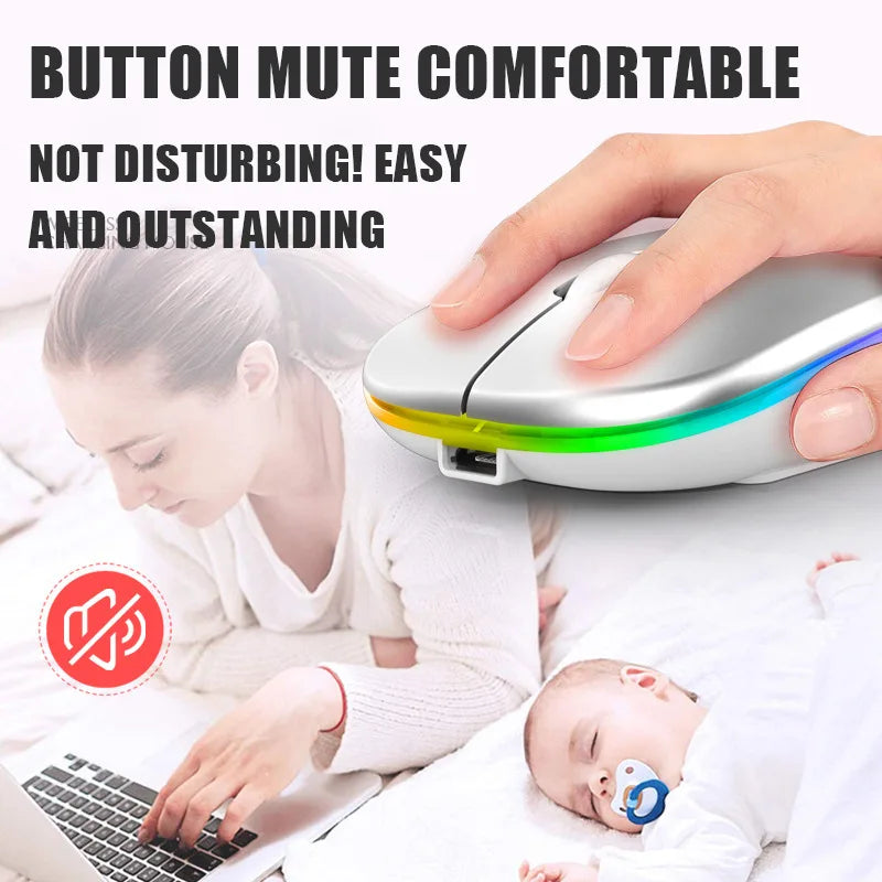 Rato sem fio bluetooth 5.0 com usb recarregável rgb luz para computador portátil computador pc macbook gaming mouse 2.4ghz 1600dpi