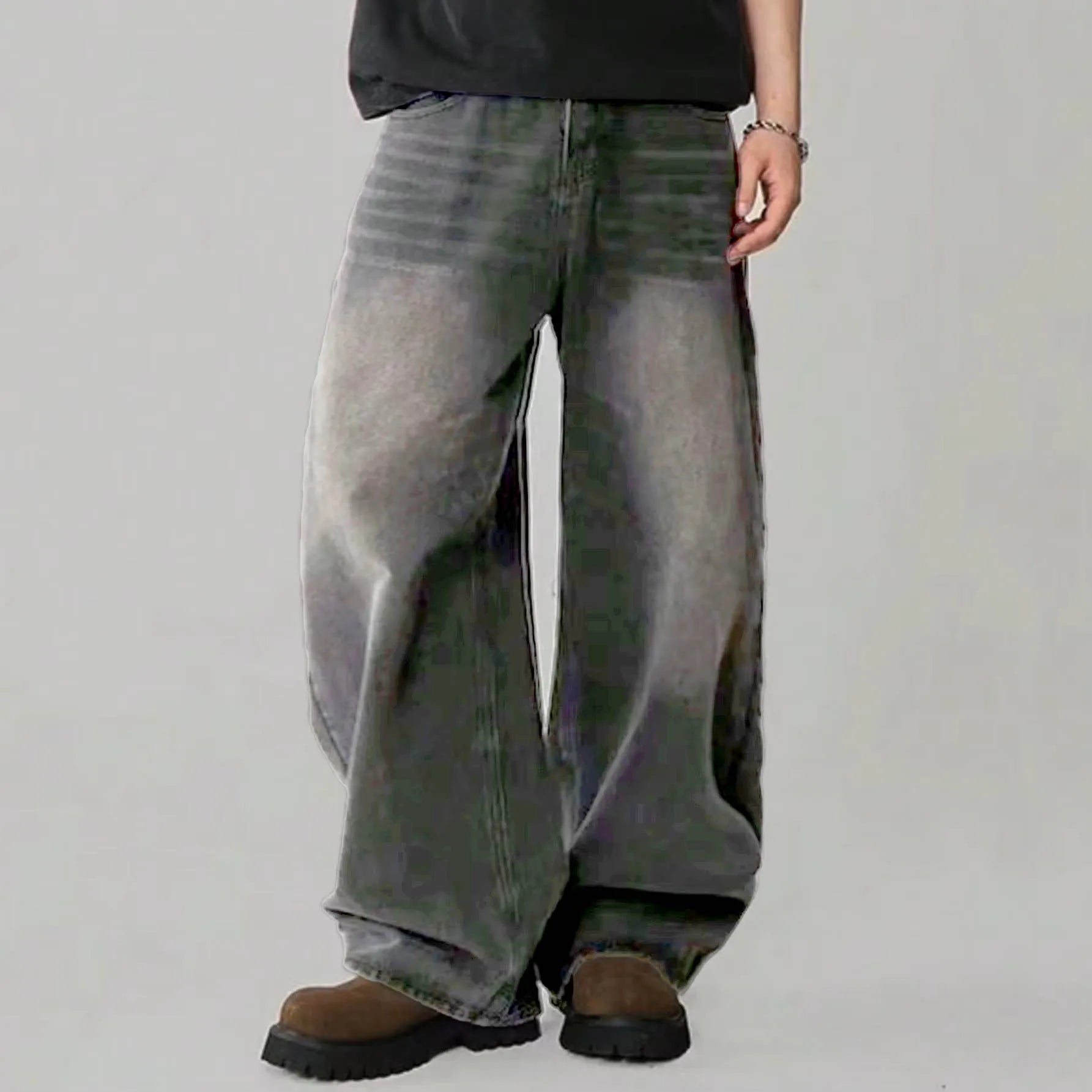 Calça jeans masculina de quatro estações, versão coreana, estudante, casual, alta rua, reta, solta, perna larga, preto, cinza, azul, baggy jean