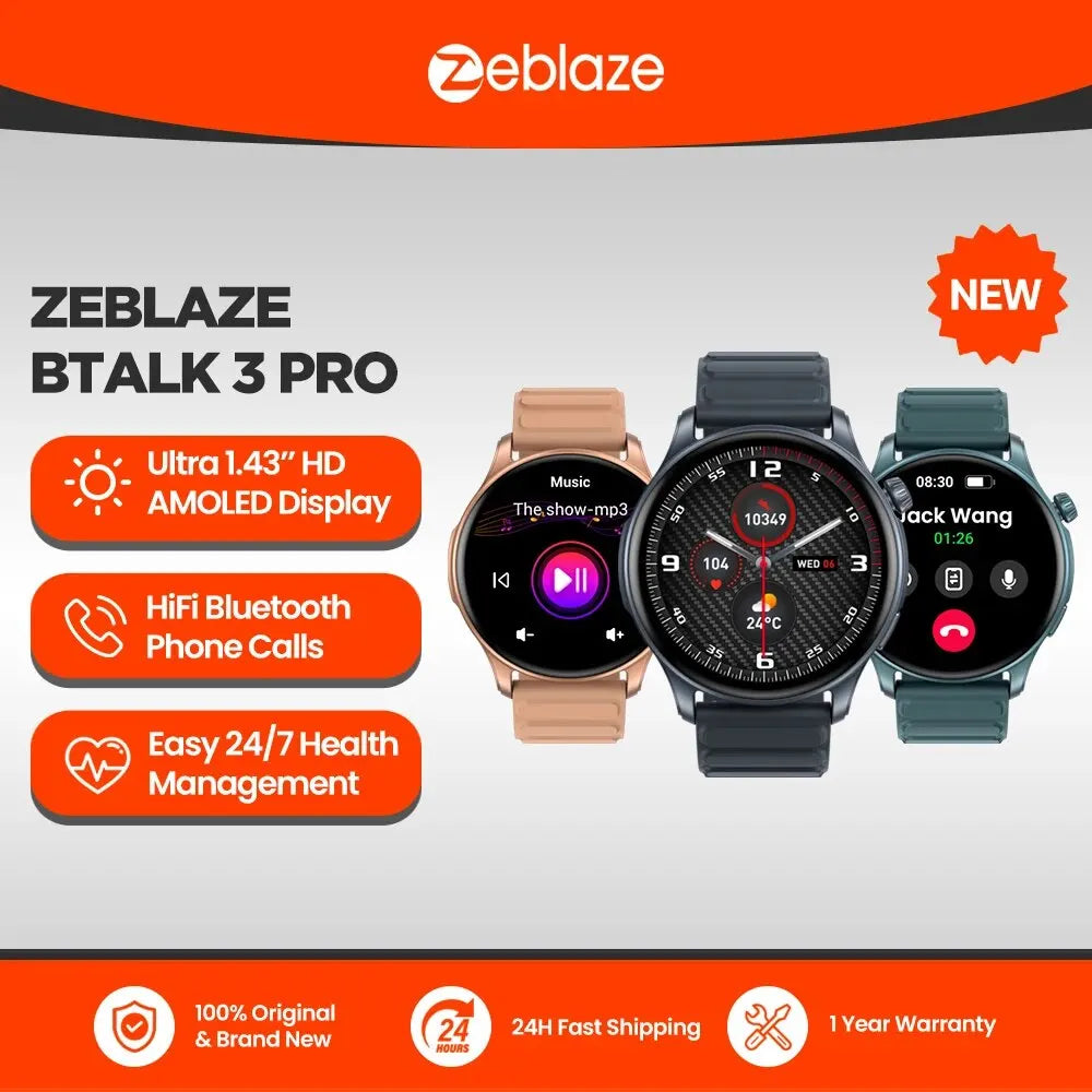 Novo zeblaze btalk 3 pro 1.43 "display amoled relógio inteligente bluetooth chamadas de telefone saúde e fitness rastreamento smartwatch