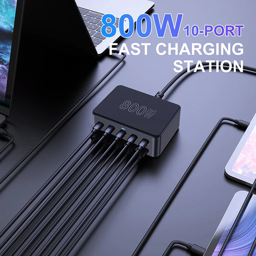 800W USB C GaN Carregador 100W PD3.0 PPS QC3.0 Estação de carregamento rápido multiporta para iPhone 15 16 Samsung Macbook Pro Laptops Tablets