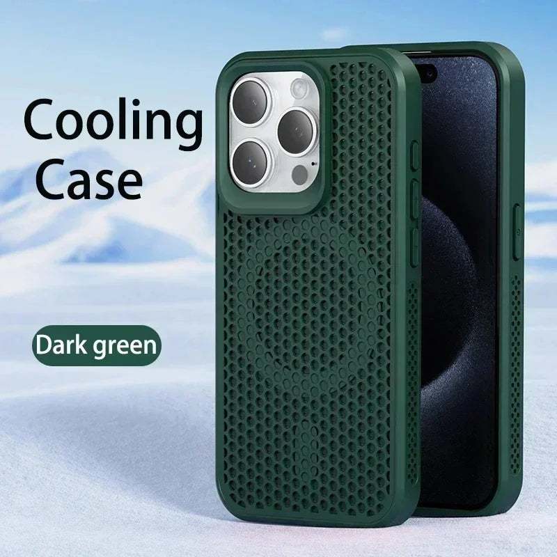 Capa de telefone com dissipação de calor para iphone 17 16 15 14 13 12 11 pro max plus respirável capa magnética traseira dura para magsafe