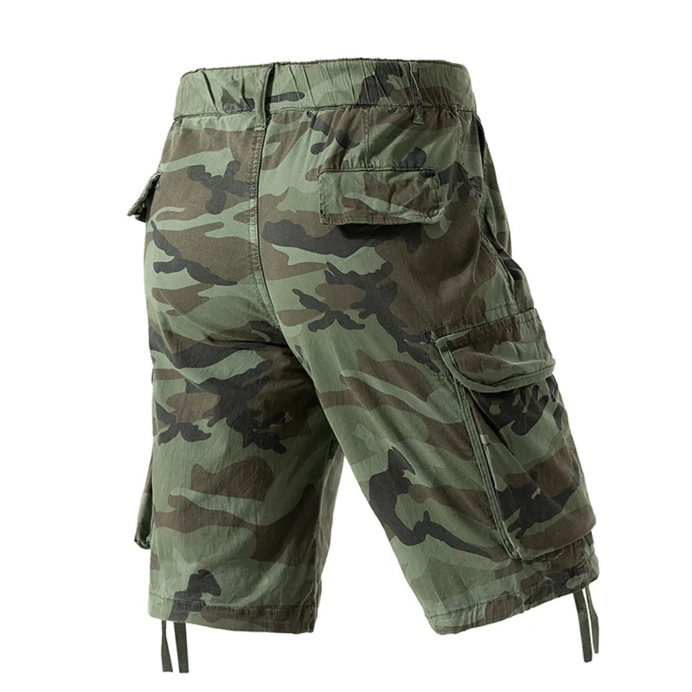Bermudas Cargo Camufladas Masculinas para Atividades ao Ar Livre, com Múltiplos Bolsos, em Algodão, Casuais, de Verão, Respiráveis