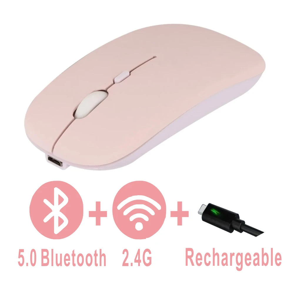 Mouse modo duplo bluetooth sem fio recarregável botão silencioso ajustável dpi usb 2.4g óptico adequado para laptops novo