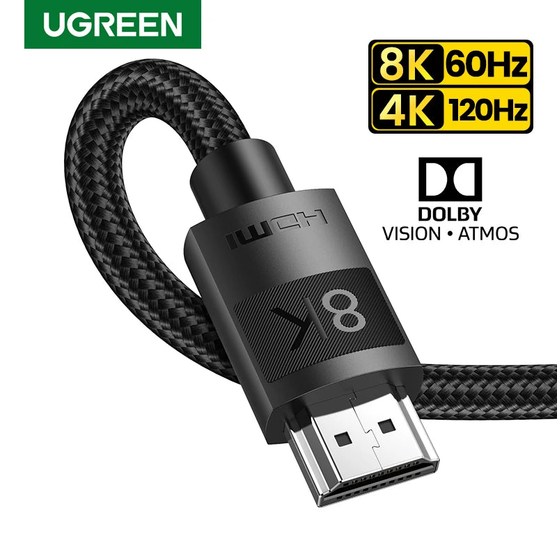 Cabo HDMI 2.1 2.0 UGREEN Ultra Alta Velocidade 4K 8K/60Hz 4K/120Hz para Xiaomi Mi Box PS5 Dolby Vision 48Gbps Compatível com HDMI