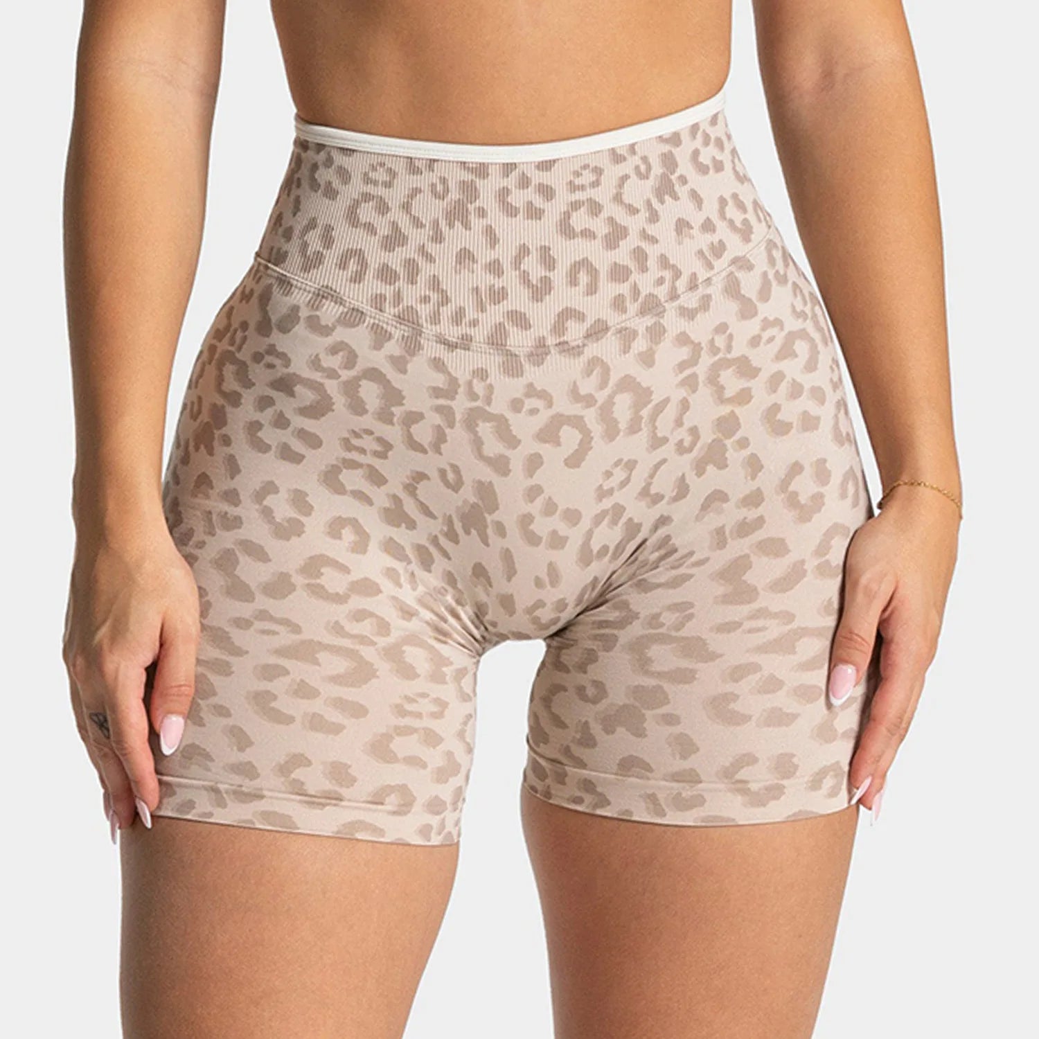 Shorts de ioga com estampa de leopardo, shorts esportivos femininos sem costura para academia, cintura alta, push up, fitness, ciclismo