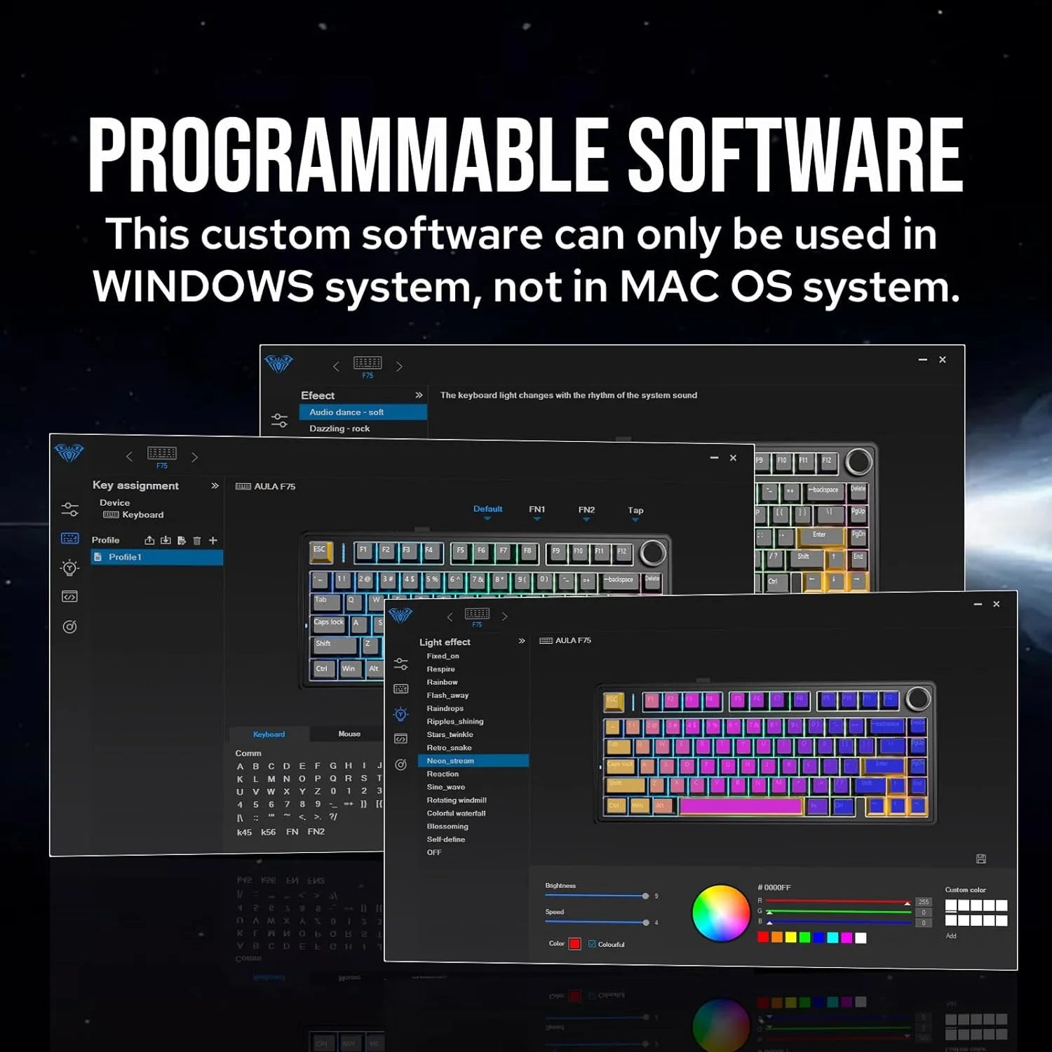 AULA F75 Teclado Mecânico Sem Fio Hotswap Junta Teclado para Jogos 75% Layout para PC para Laptop